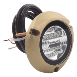 Luz led marina sumergible SeaBlaze X2, emite luz de color blanco y azul de 6000 lúmenes, fabricada en bronce naval con grado de protección IP68.