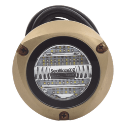 Luz led marina sumergible SeaBlaze X2, emite luz de color blanco y azul de 6000 lúmenes, fabricada en bronce naval con grado de protección IP68.