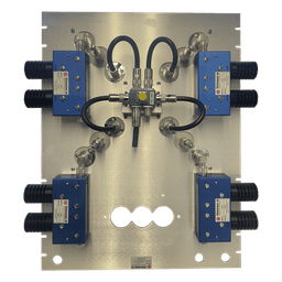 Combinador de Cavidades para Rack 19" / 400-512 MHz / 4 Canales / 8" Diámetro / 250 kHz / 100/150 W / N Hembras / 17.5 x 19 x 26" / 42.1 lb