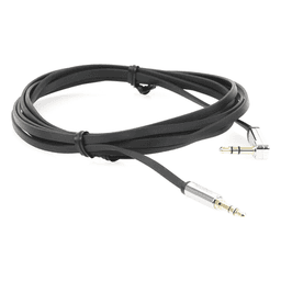 Cable Auxiliar Plano 2 Metros / Conector 3.5mm a 3.5mm / Macho-Macho / Recto a Angulo / Ángulo de 90° en una de sus Puntas / Color Negro