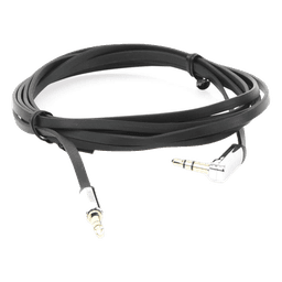 Cable Auxiliar Plano 2 Metros / Conector 3.5mm a 3.5mm / Macho-Macho / Recto a Angulo / Ángulo de 90° en una de sus Puntas / Color Negro