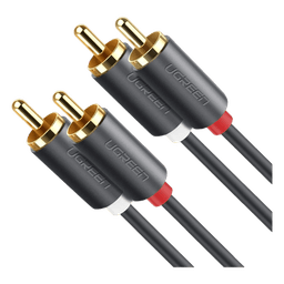 Cable de Audio 2 RCA Macho a 2 RCA Macho / 5 Metros (16.40 Pies) / Color Negro / Alta Calidad / Anillos de Goma para Asegurar un Agarre Firme al Instalar o Quitar el Cable