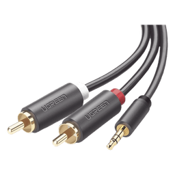 Cable Adaptador de 3.5mm Macho a 2 RCA Macho / 3 Metros (9.84 Pies) / Color Gris / Blindaje Múltiple / ABS / Alta Calidad