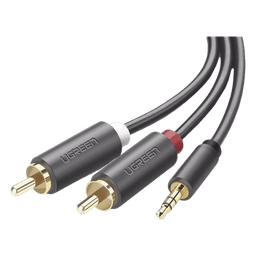 Cable Adaptador de 3.5mm Macho a 2 RCA Macho / 5 Metros (16.40 Pies) / Color Gris / Blindaje Múltiple / ABS / Alta Calidad