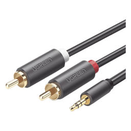Cable Adaptador de 3.5mm Macho a 2 RCA Macho / 5 Metros (16.40 Pies) / Color Gris / Blindaje Múltiple / ABS / Alta Calidad
