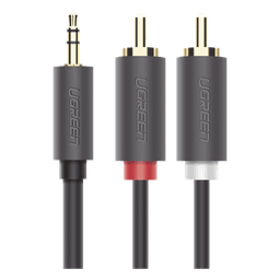 Cable Adaptador de 3.5mm Macho a 2 RCA Macho / 5 Metros (16.40 Pies) / Color Gris / Blindaje Múltiple / ABS / Alta Calidad