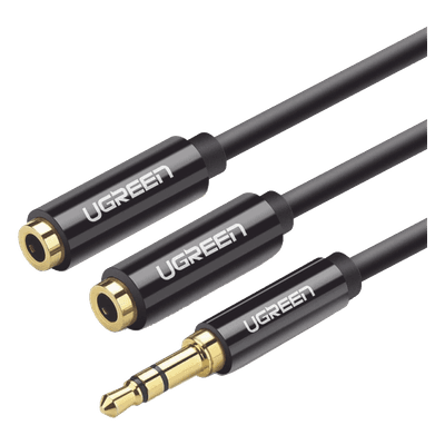 Cable Adaptador/Divisor de Audio de 3.5mm Macho a 2 Terminales de 3.5mm Hembra / 25 cm de Longitud / Cable TPE / Color Negro 
