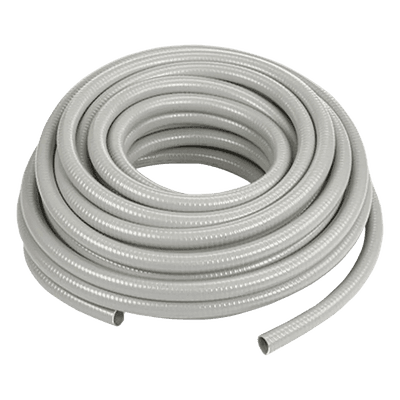 Manguera hermética flexible tipo PolyTuff no metálica, gris de 1/2", 100 pies. Uso comercial/industrial.