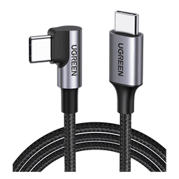 Cable USB-C a USB-C | 1 Metro (3.28 Pies) | Conector con Ángulo Recto de 90° | Carga Rápida de hasta 60W | 480 Mbps | PD3.0 | QC4.0/3.0/2.0 | FPC | AFC | Protección Integrada | Caja de Aluminio | Nylon Trenzado | Color Negro