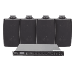 KIT de Amplificador de Audio 120W para Rack | 4 Altavoces de Pared color Negro 2.5W - 20W | Sistema 70/100V