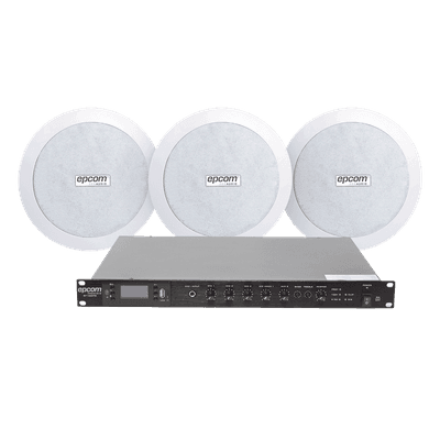 KIT de Amplificador de 120W para Rack SF120DTB | 3 Altavoces de Plafón de 5.5in SF-206P | 3.75 - 30W | Sistema 70/100V