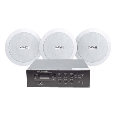 KIT de Amplificador de 120W para Escritorio | 3 Altavoces de Plafón de 5.5in | 3.75 - 30W | Sistema 70/100V