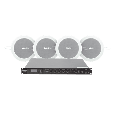 KIT de Amplificador de 120W para Rack | 4 Altavoces de Plafón de 4in | 3 - 6W | Sistema 70/100V