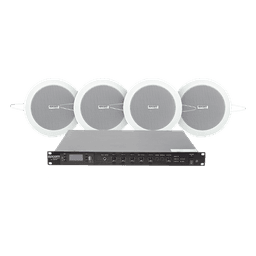 KIT de Amplificador de 120W para Rack | 4 Altavoces de Plafón de 4in | 3 - 6W | Sistema 70/100V