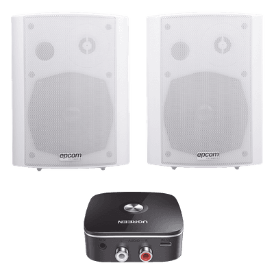 Kit  Altavoces + Modulo Receptor BT | Montaje en Pared | 2x20W RMS | Material ABS y Reja Metálica | Bracket de Metal | Color Blanco