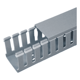 Canaleta Ranurada de PVC con Tapa, Tipo F, 57.2 mm de Ancho, 79.2 mm de Alto y 2 m de Largo, Color Gris