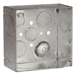 Caja Cuadrada Galvanizada de 4" x 4"/ Profundidad de 2 1/8" /8 Entradas 1", 3 Entradas 1/2" y  2 Entradas 3/4"/ Soldada.