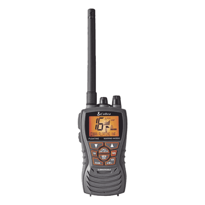 Radio portátil marino flotante y sumergible con función de eliminación de agua de la bocina mediante vibración,  potencia de RF de 6 Watts.
