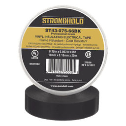Cinta Eléctrica STRONGHOLD para Aislar, de PVC, Uso Profesional en Construcción Eléctrica, Grosor 0.18mm (7 mil), Ancho 19mm, y 20m Largo, Color Negro.
