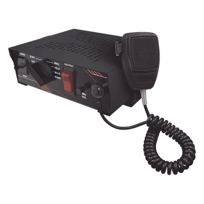 Sirena Vehicular de 100W de Potencia, Con Switch Giratorio de 6 posiciones y Micrófono Integrado de Uso Rudo
