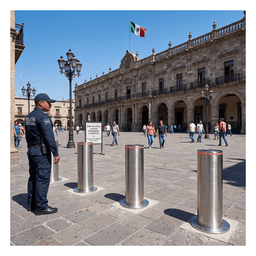 Bolardo Hidráulico Antiembestida 220 mm × 600 mm / Acero Inoxidable 304 / 200,000 J de Resistencia al Impacto / Bomba Hidráulica Integrada / Ciclo de 4 seg / 100 Ciclos por Hora