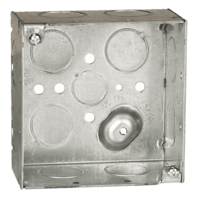Caja Cuadrada Galvanizada  de 4 x 4" / Profundidad 2 1/8 / 11 Entradas de 3/4" y 1 de 1/2".