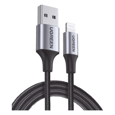 Cable USB-A a Lightning | 1 Metro (3.28 Pies) | Certificado MFi | Carga Rápida 5V/2.4 A | 480 Mbps | Conector C94 | Adecuado para iPhone, iPad y iPod | Protección Integrada | Caja de Aluminio | Nylon Trenzado | Color Negro