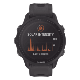 Reloj Garmin Forerunner 955 solar color negro en correa de silicón, con funciones premium de entrenamiento.