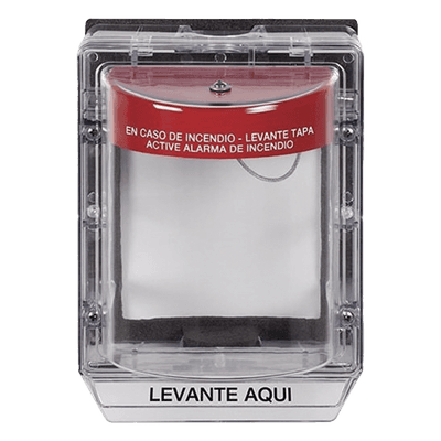 Cubierta Protectora de Policarbonato Serie Stopper IIÆ, Con Bocina, Con Espaciador, Montaje Empotrado, Etiqueta en Español, IP54