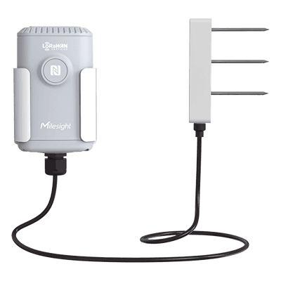 Sensor IoT de Suelo LoRaWAN / Humedad, Temperatura y Conductividad / Sonda FDR de Precisión / Batería 19,000 mAh (10 Años) / NFC + Milesight IoT Cloud