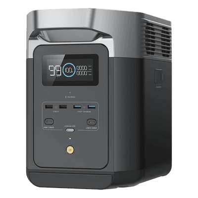 EcoFlow DELTA 2 MAX | Estación de Energía Portátil 2048Wh Litio LFP / 6 AC 2400 W (Max. 3400W) / 2 USB-C 100W / Capacidad para Aumentar Respaldo / Soporta Cargador de Coche 10A a 12.6V / Conectividad WiFi y Bluetooth (App) / Carga Sol
