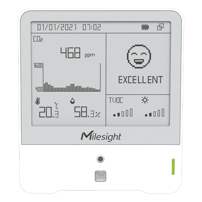 Monitor Ambiental LoRaWAN con Display E-ink 4.2" / 9 Sensores Integrados (Temp, Hum, CO2, TVOC) / Certificación WELL / Alimentación Batería o Tipo C