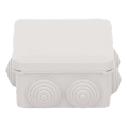 Caja Estanca, Derivación, Conexión de Plástico (89 X 89 X 50 mm) con 7 Glándulas de Goma. Para Instalaciones Comerciales,  Residenciales e Industriales. Cerrado a Presión. 