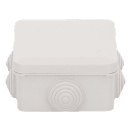 Caja Estanca, Derivación, Conexión de Plástico (89 X 89 X 50 mm) con 7 Glándulas de Goma. Para Instalaciones Comerciales,  Residenciales e Industriales. Cerrado a Presión. 