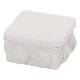Caja Estanca, Derivación, Conexión de Plástico (89 X 89 X 50 mm) con 7 Glándulas de Goma. Para Instalaciones Comerciales,  Residenciales e Industriales. Cerrado a Presión. 