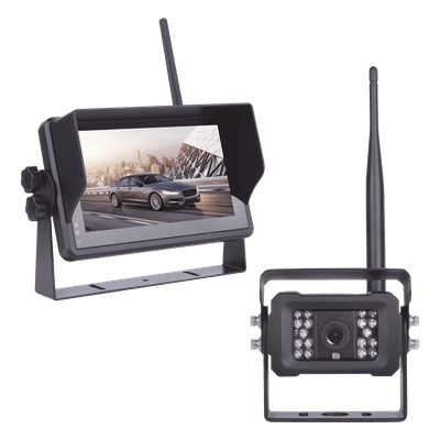 Sistema Profesional Inalámbrico de Cámara de Reversa Infrarroja y Monitor Touch de 7" para Vehículos de Trabajo y Montacargas 