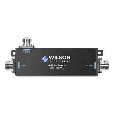 Separador TAP -7 dB con rango de frecuencia de 575 a 6000 MHz. Ideal para separar la antenas a diferentes longitudes de cable coaxial. 50 Ohm con conectores N Hembra. 