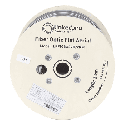 Carrete de 2 Kilómetros (6561.68 Pies) de Fibra Óptica Aérea Mini Figura 8 G.657A2 Tipo Drop Plana, Monomodo de 2 Hilos (Bifibra), Color Negro, (No Soporta Conectores Mecánicos)