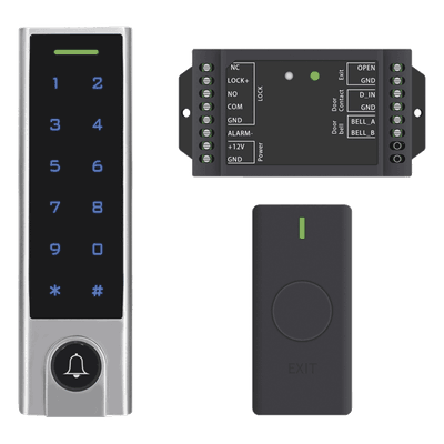 Mini Controlador de Acceso con Teclado Inalámbrico / Cuenta con Botón de Salida Inalámbrico / Soporta Tarjeta y Contraseña / Cuenta con Botón de Timbre
