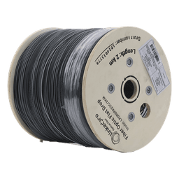 Carrete de 2 km de Fibra Óptica Drop Plana, Interior/Exterior G.657A2 Monomodo de 2 Hilos (Bifibra), Dieléctrica, Forro Negro, (No Soporta Conectores Mecánicos)