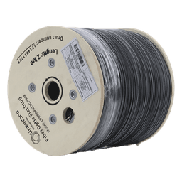 Carrete de 2 km de Fibra Óptica Drop Plana, Interior/Exterior G.657A2 Monomodo de 2 Hilos (Bifibra), Dieléctrica, Forro Negro, (No Soporta Conectores Mecánicos)
