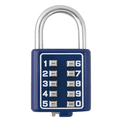 Candado Digital de Combinación M40 / No Requiere Llave / Combinación única integrada por 4 dígitos / Color Azul.