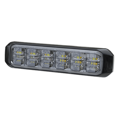 Luz Auxiliar de 18 LED, Tricolor, Rojo/Blanco/Ambar, Lente Transparente, Bisel Negro, SAE