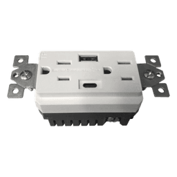 Contacto Dúplex con puertos USB Tipo A y C, 15 A, 100 - 240 V, USB 5 V, Incluye la Placa.