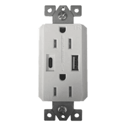 Contacto Dúplex con puertos USB Tipo A y C, 15 A, 100 - 240 V, USB 5 V, Incluye la Placa.