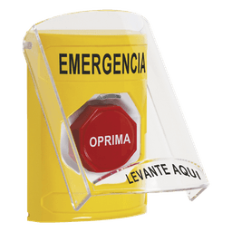 ​Botón Multipropósito, Color Amarillo, De Superficie, Con Tapa De Policarbonato, Con Bocina Pre Alarma, Solo Interior, Llave Para Restablecer, Texto De Emergencia, Español