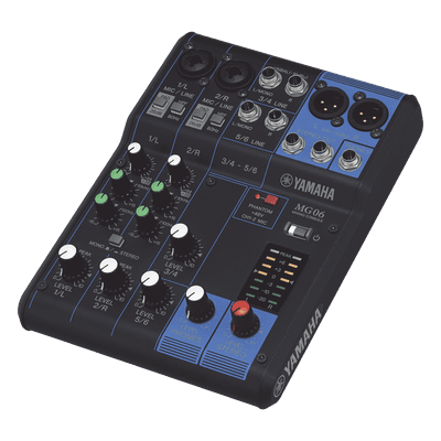 Mezcladora de Audio | 6 Canales | 2 entradas de micro/6 de línea (2 mono + 2 estéreo) | Alimentación Phantom 