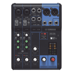 Mezcladora de Audio | 6 Canales | 2 entradas de micro/6 de línea (2 mono + 2 estéreo) | Alimentación Phantom 