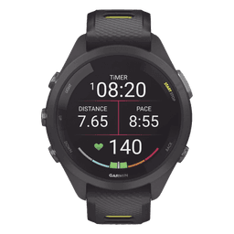 Forerunner® 265S, Bisel y carcasa en negro con correa de silicona en negro/amarillo