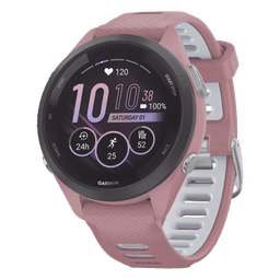 Forerunner® 265S, Bisel negro con carcasa en rosa y correa de silicona en rosa/gris
